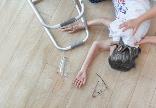 Helping Elderly, Disabled Up After Fall And Is On The Floor